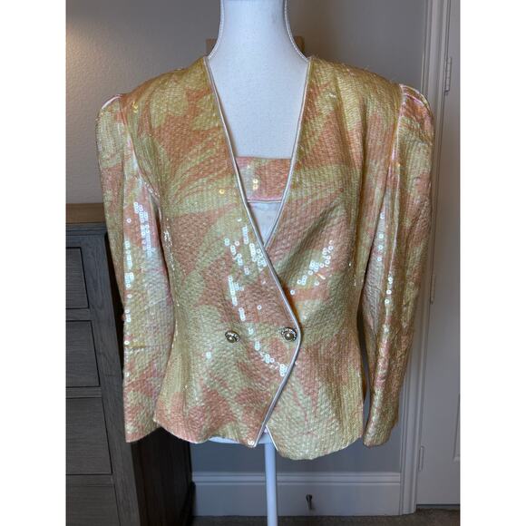 Lillie Rubin | Vintage Yellow/Pink Sequins Blazer & Cami (2 pcs) | 12 - Picture 3 of 17